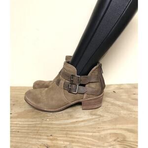 UGG Boots Womens 9 Brown Suede Patsy Shearling Lined Short Ankle Double Buckle